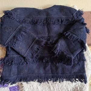 Worth Navy Fringed Poncho